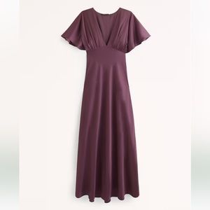 Abercrombie and Fitch flutter sleeve satin maxi dress in Burgundy